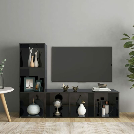 Topdeal - tv Cabinets 2 pcs High Gloss Black 107x35x37 cm Chipboard FF3079941_UK