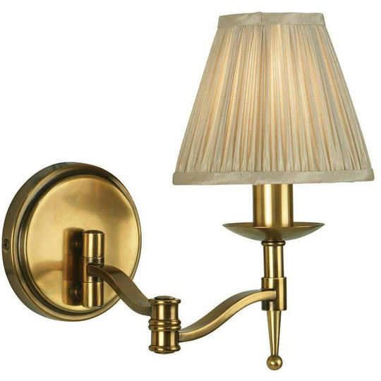 Interiors Stanford Antique Brass - Swing Arm 1 Light Indoor Candle Wall Light Antique Brass with Beige Shade, E14