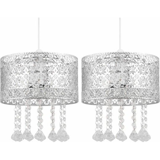 Set of 2 Chrome Cut Out Jewelled Easy Fit Light Shades - Polished chrome plate with clear acrylic detail