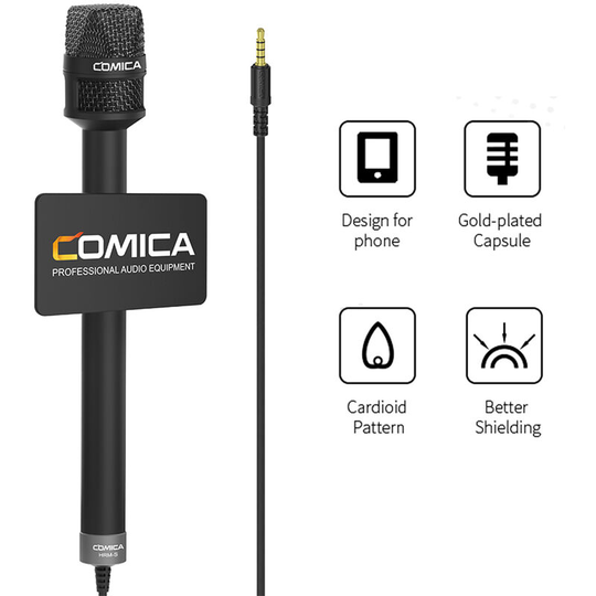 Hrm-s Handheld Interview Microphone for Smartphone 3.5mm trrs Plug Cardioid Condenser Mic - Comica