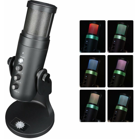 Echoo - usb Microphone Computer pc Mic Heart-shape directional Condenser Conferencer with Stand Plug and Play Dynamic rgb Lighting