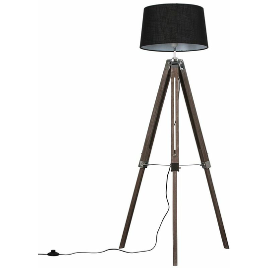 Clipper Tripod Floor Lamp in Light Wood with Doretta Shade - Black + led Bulb