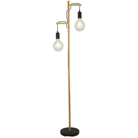 Searchlight Woody 2 Light Floor Lamp, Black And Ash Wood
