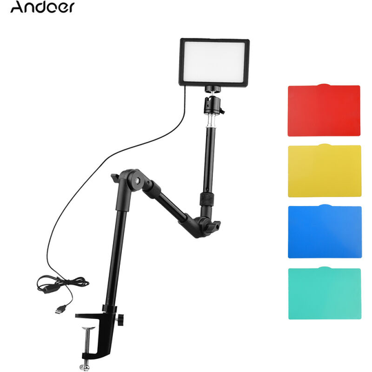 Asupermall - Andoer usb Video Conference Lighting Kit Including 1 * led Video Light 3200K-5600K Dimmable + 1 * Foldable Desk Mount Light Stand + 1 *