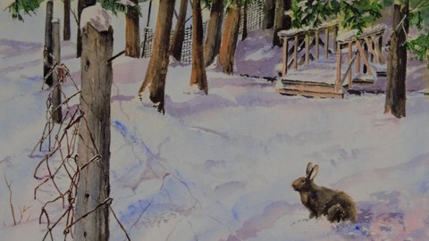 Winter Snow Shadows in Watercolour