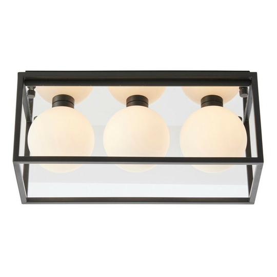 Merano Matera Bathroom 3 Light Ceiling Semi Flush Matt Black & Matt Opal Glass IP44