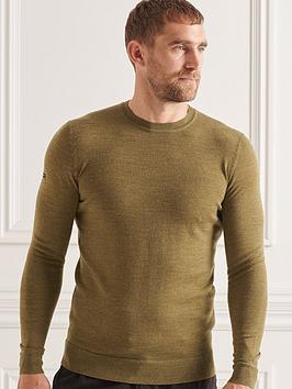 Superdry Studios Merino Crew Knit - Green Marl, Green Marl, Size S, Men
