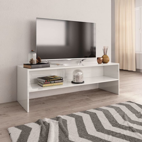 Hommoo - tv Cabinet High Gloss White 120x40x40 cm Chipboard VD31071