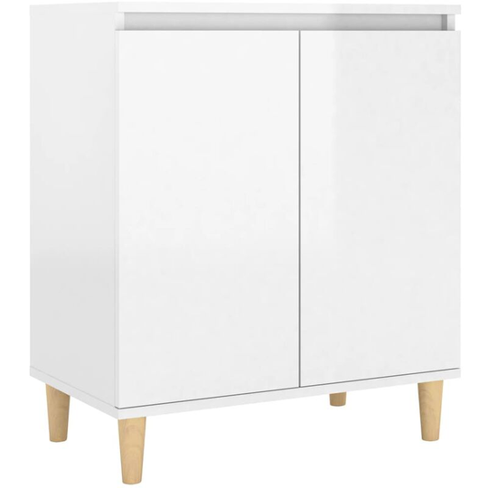 Sideboard&Solid Wood Legs High Gloss White 60x35x70cm Engineered Wood Vidaxl White