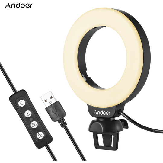 Andoer Mini 4 Inch Video Conference Lighting LED Ring Light Clip-on Laptop Light 3 Lighting Modes 3200K-6500K Dimmable USB Powered for Live Streaming