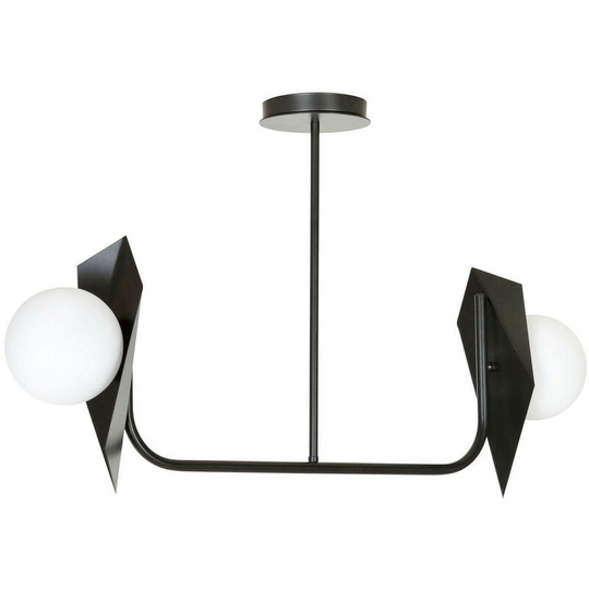 Emibig Thord Black DesignerSemi Flush Light with White Glass Shades, 2x E14