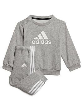 Boys, adidas Favourites Toddler Unisex Badge Of Sport Crew & Jogger Set - Light Grey, Light Grey, Size 0-3 Months