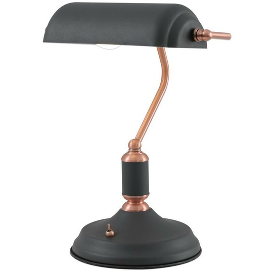 Luminosa Lighting - Banker Table Lamp 1 Light With Toggle Switch, Sand Black, Copper