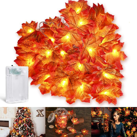Aougo - Maple Leaves Fall Decoration Lights 3M 20 led, Artificial Autumn Fall Garland String Lights, Indoor Outdoor Decorations Battery Operated for