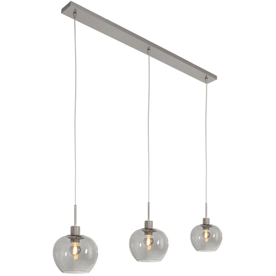 Sienna Lotus Straight Bar Pendant Ceiling Light Steel Brushed, Glass Transparent Grey