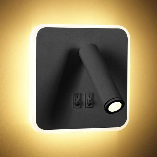 Modern 8W led Wall Light with 350° Swivel Switch 3W led Wall Sconce Indoor Wall Lamp for Bedroom Bedside Living Room Black 3000K