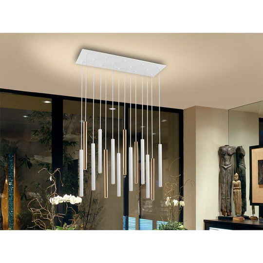 Schuller Varas - Integrated LED 14 Light Cluster Drop Bar Ceiling Pendant Matt White, Gold