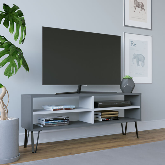 Farrar Modern tv Stand tv Unit tv Cabinet Multimedia Centre with Open Shelves- Anthracite / White - Decorotika