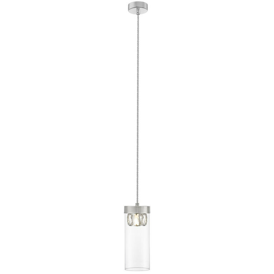 Spring Contemporary Slim Pendant Ceiling 1 Light Satin Nickel, Crystal