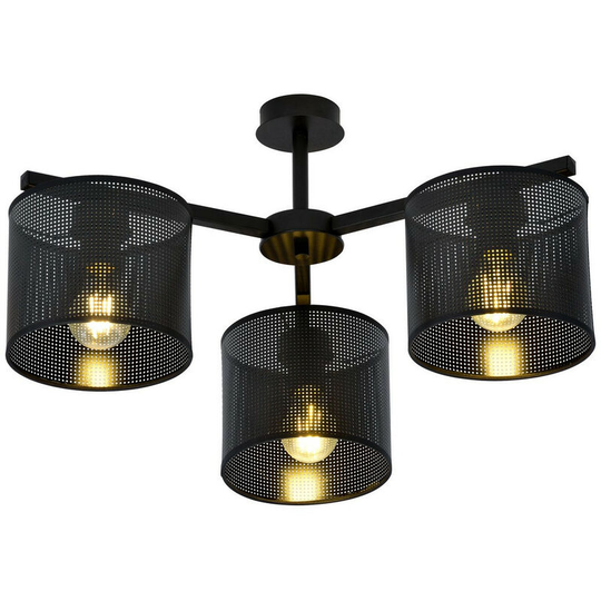 Emibig Jordan Black Multi Arm Semi Flush Ceiling light with Black Fabric Shades, 3x E27