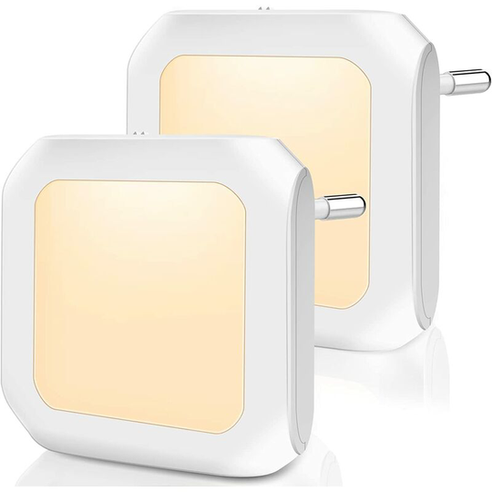 Aougo - Night Light with Twilight Sensor, [2 Pieces] Energy Saving 0.6W Night Light Child Plug for Baby Room, Bedroom, Kitchen, Orientation Lamp,