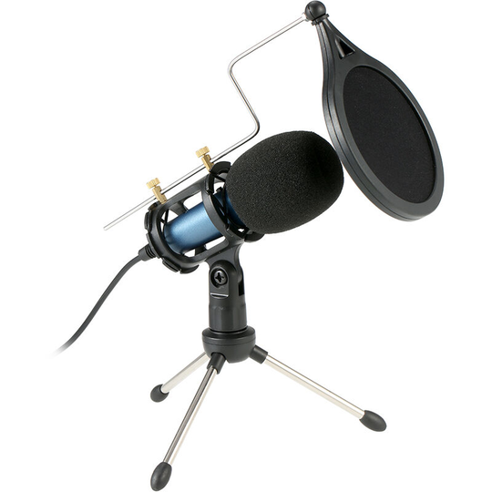 Asupermall - Condenser Microphone with 3.5mm Cable Noise Reduction/Tripod Stand/Pop Filter/Support Outputting to Earphone/Multiple Uses Blue