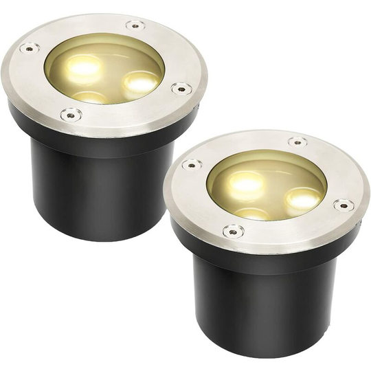 Aougo - 2pcs Ground Spotlight, Passable 3W Round led Ground Light, IP67 Waterproof Outdoor Garden Lighting for Garden Balcony Pathway (Warm White)