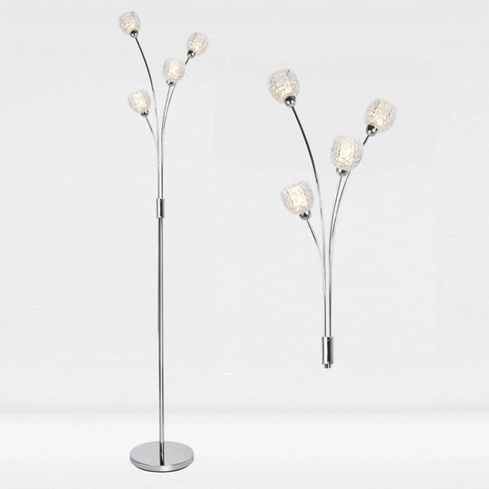 4 Light Chrome Plated Floor Standard Light with Textured Clear Glass Shades - Polished chrome plate and clear glass