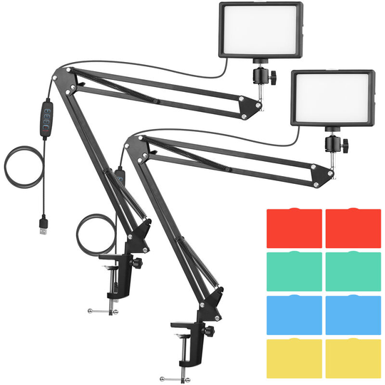 Superseller - Desktop usb Video Conference Lighting Kit with 2 * led Video Light 3200K-5600K Dimmable + 2 * Desk Mount Metal Light Stand, 2 Sets - 2