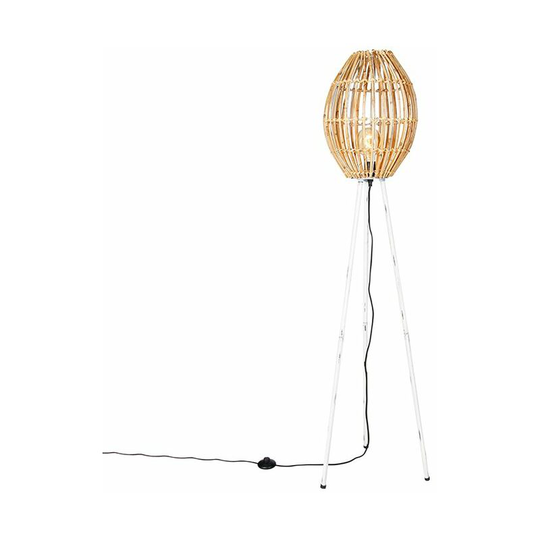 Rural floor lamp tripod bamboo with white - Canna Capsule - Naturel