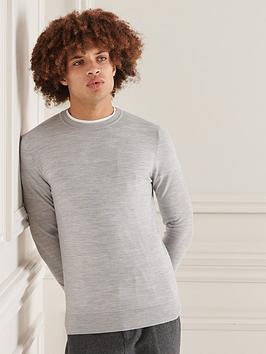 Superdry Studios Merino Crew Knit - Mid Marl Grey, Mid Marl, Size Xl, Men