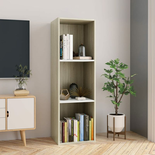 Devenirriche - Book Cabinet/TV Cabinet White and Sonoma Oak 36x30x114 cm - Brown