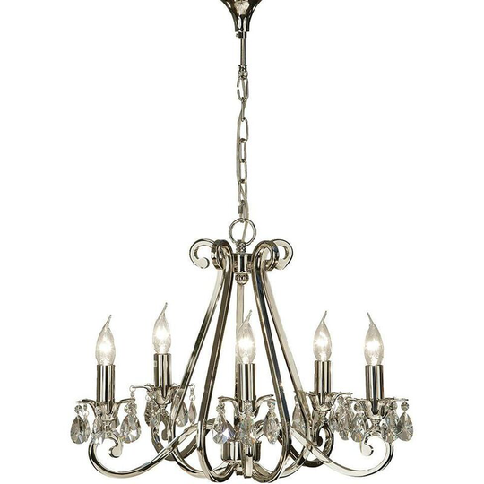 Interiors - 5 Light Multi Arm Ceiling Pendant Chandelier Polished Nickel, E14