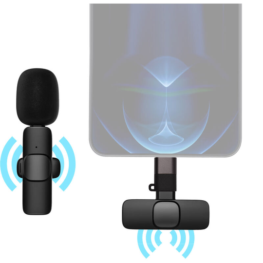 Mini Wireless Lavalier Microphone Clip-on Omnidirectional Mic Transmitter Receiver Microphone System with Type-C Port Wind Muff Adapter Replacement