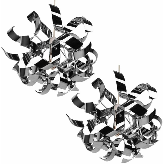 First Choice Lighting - Pair of Easy Fit Chrome Finish Ribbon Swirl Ceiling Shades - Chrome plate acrylic with polished chrome plate detail