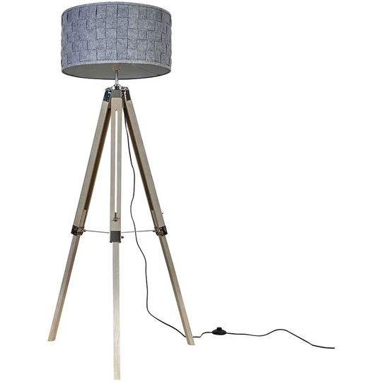 Distressed Wood Tripod Floor Lamp + LED Bulb - Light Wood