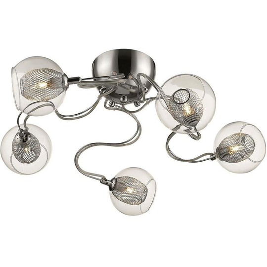 5 Light Flush Multi Arm Mesh Ceiling Light Chrome, Clear, G9 - Spring Lighting