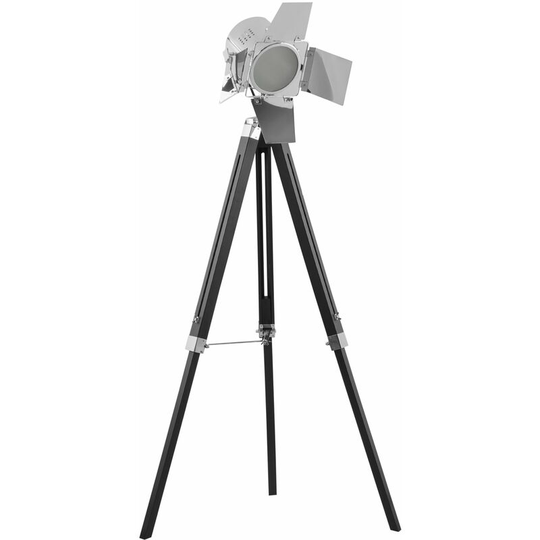 HOMCOM Vintage Tripod Floor Lamp Wood Cinema Searchlight W/ Adjustable Height - Black, Silver
