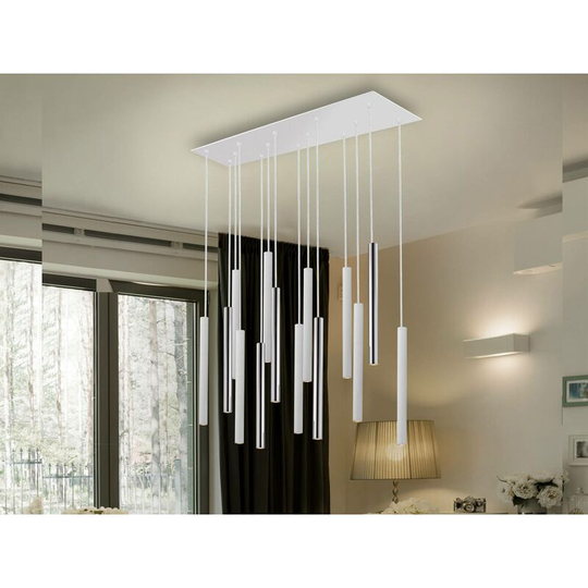 Schuller Varas - Integrated led 14 Light Cluster Drop Bar Ceiling Pendant Matt White, Chrome