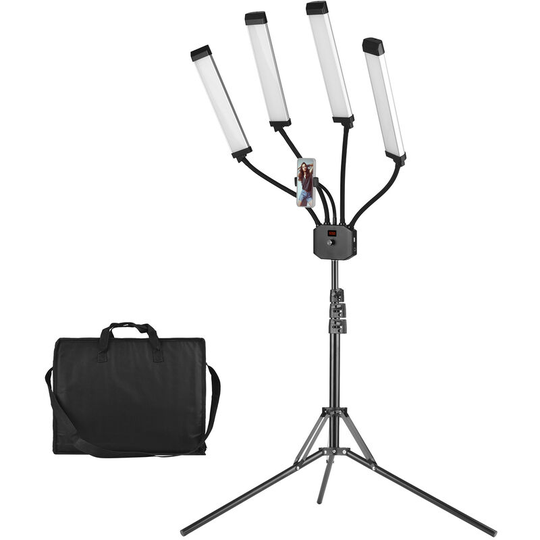 Superseller - Flexible 4-Arms led Video Light Photography Fill Light 3200K-5600K Dimmable with Phone Holder + 2M/78.7in Metal Light Stand + Carrying