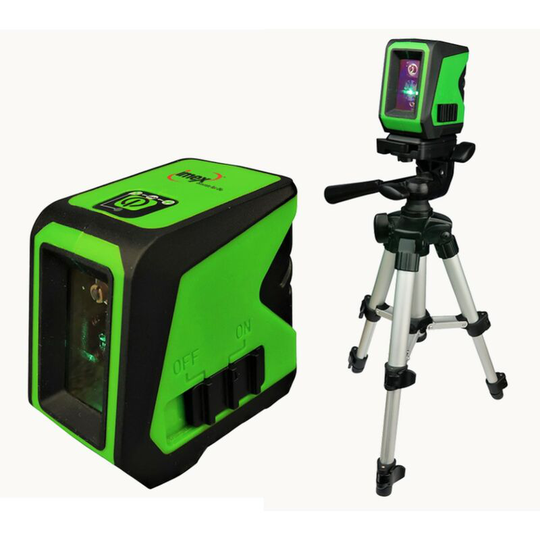 012-L2GS Green Cross Line Laser Level 20m Range Self Levelling + Tripod+Bag - Imex