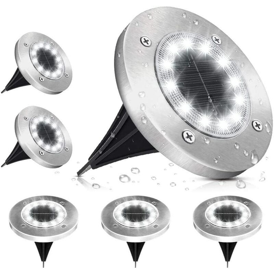 Aougo - Solar Lights Outdoor, Solar Garden Light 12 LEDs Ground Lighting 6000K Cool White Waterproof IP65 Solar Lights Recessed Spot Lights for