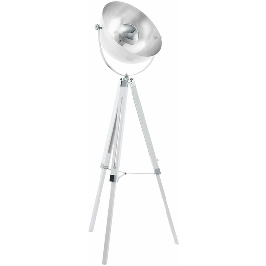 Tripod Floor Lamp Light White Wood & Silver Dome Shade 1 x 60W E27 Bulb