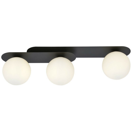Emibig Plaza Black Globe Ceiling Light with White Glass Shades, 3x E14