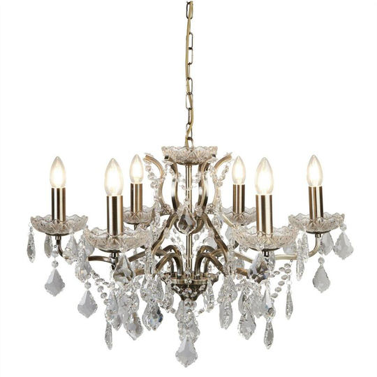 Searchlight Paris - 6 Light Chandelier Antique Brass Finish, E14