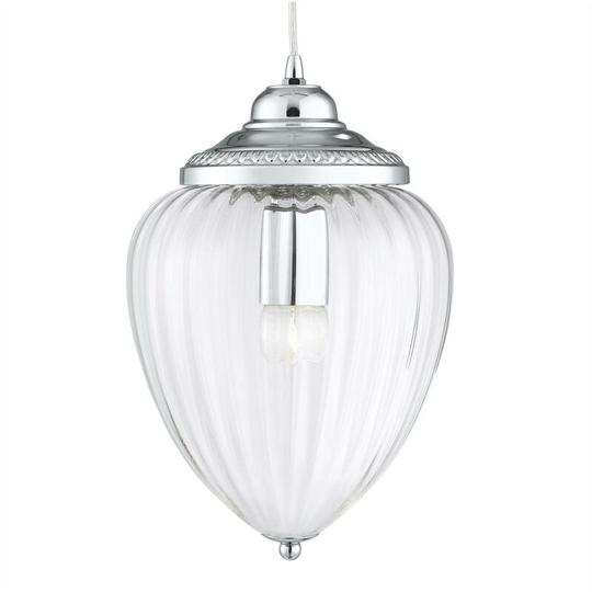 Searchlight Pineapple - 1 Light Pendant Chrome Ribbed Glass Shade, E27