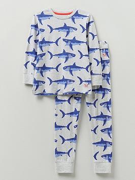 Crew Clothing Boys Long Sleeve Shark Pyjama Set - Light Grey, Light Grey, Size 3-4 Years
