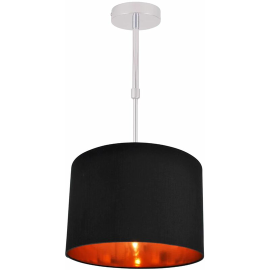 First Choice Lighting - Black Faux Silk 30cm Drum Light Ceiling Adjustable Flush Shade with Copper Inner - Polished chrome plate and black faux silk