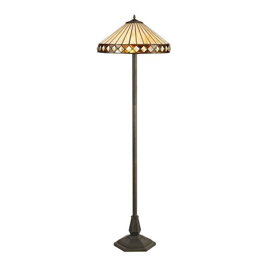 Luminosa Lighting - 2 Light Octagonal Floor Lamp E27 With 40cm Tiffany Shade, Amber, Crystal, Aged Antique Brass