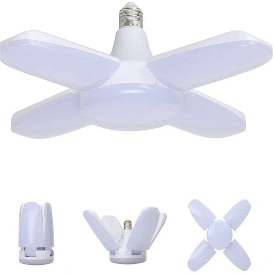 Aougo - E27 60W Garage Light, Cool White 6500K 6800Lm Deformable Workshop Light with 4 Adjustable Panels, led Ceiling Lighting, for Garages,
